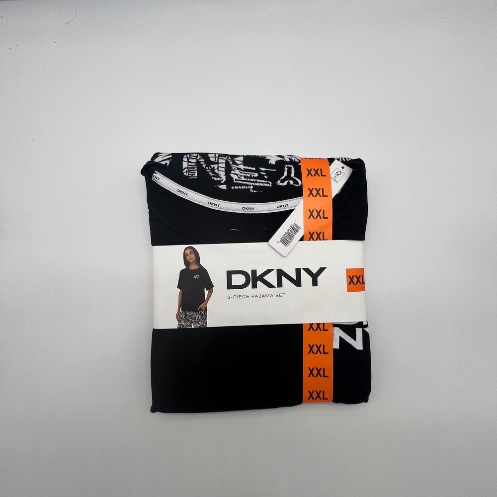 DKNY Womens 2-Piece Pajama Set Black Graffiti Logo Print XXL New